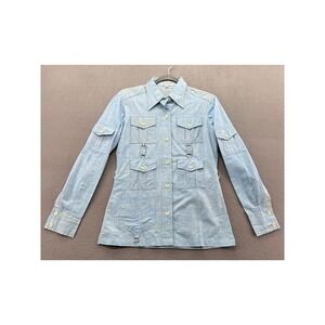 Vintage Hand Woven Cotton Safari Shirt Light Blue D-Ring Utility Jacket Size 12